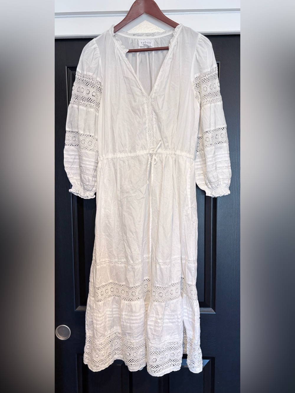 Anthropologie Velvet Chanelle White Eyelet Cotton Midi Dress M - Picture 7 of 9